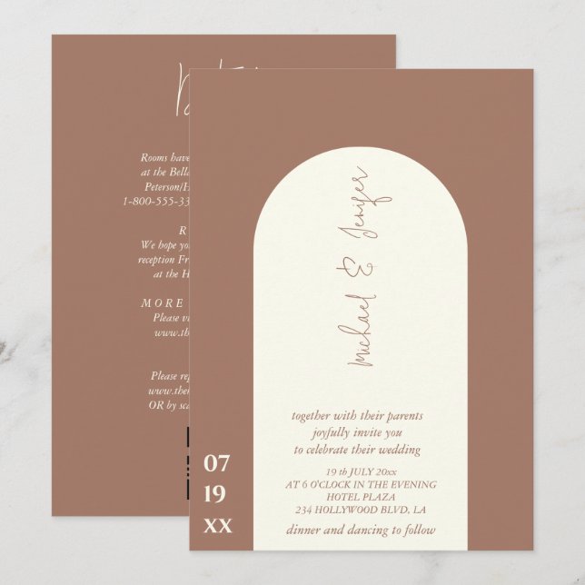 Delicate minimalist elegant arch all in one invitation (Front/Back)