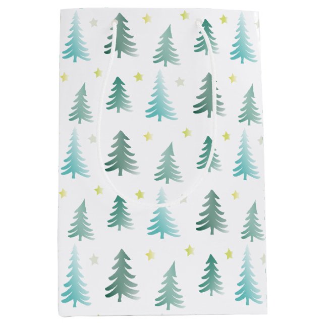Delicate minimalist green trees Christmas Medium Gift Bag (Front)