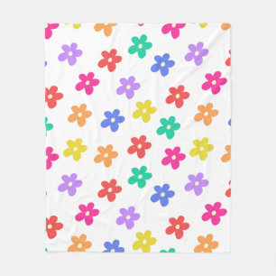 Delicate Minimalist Rainbow Daisy Flowers  Fleece Blanket