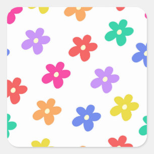 Delicate Minimalist Rainbow Daisy Flowers Square Sticker