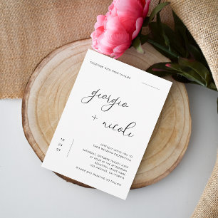 Delicate Minimalist Script Black and White Wedding Invitation