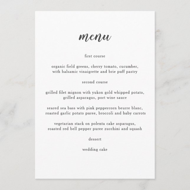 Delicate Minimalist Wedding Menu (Front)