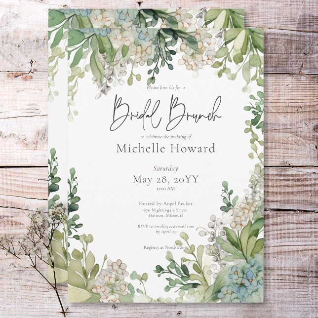 Delicate Modern Baby's Breath Green Bridal Brunch Invitation (Delicate Modern Baby's Breath Green Bridal Brunch Invitation)