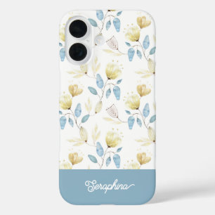 Delicate Modern Floral Pattern With Your Name iPhone 16 Case