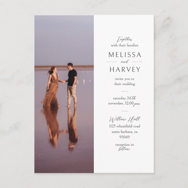 Delicate Modern Minimalist | Wedding Photo Invitation Postcard (Front)