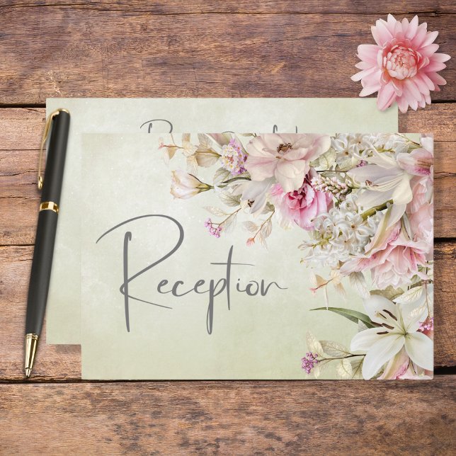 Delicate Modern Pink Blush Rose & Lily Green Enclosure Card (Creator Uploaded)