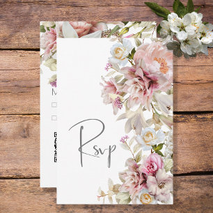 Delicate Modern Pink Blush Rose & Lily Wedding RSVP Card