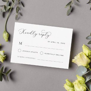Delicate Modern Script Calligraphy White Wedding RSVP Card