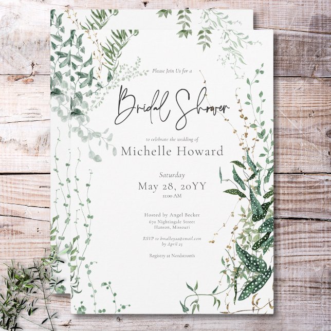 Delicate Modern Tropical Rainforest Bridal Shower Invitation (Delicate Modern Tropical Rainforest Bridal Shower Invitation)