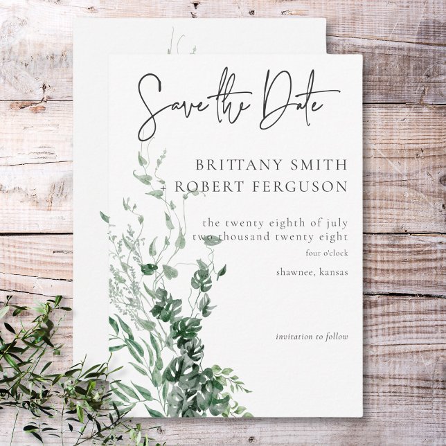 Delicate Modern Tropical Rainforest Foliage Save The Date (Delicate Modern Tropical Rainforest Foliage Save The Date)