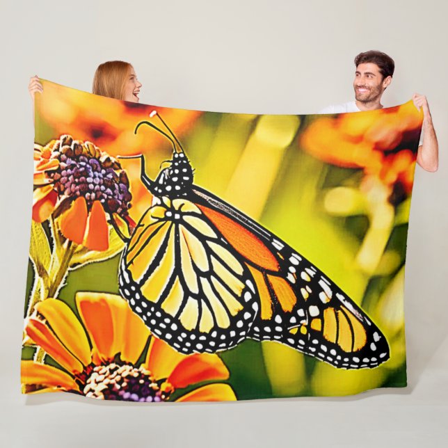 Delicate Monarch Butterfly Bloom Design Fleece Blanket (In Situ)