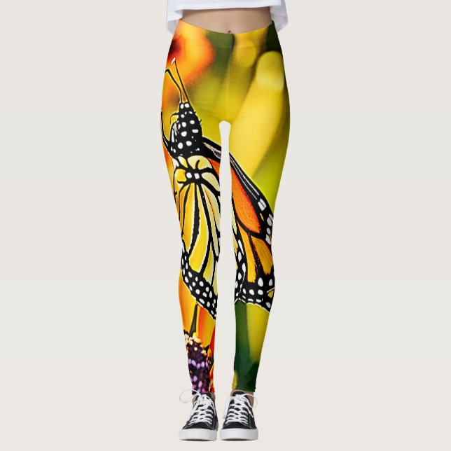 Delicate Monarch Butterfly Bloom Design Leggings (Front)
