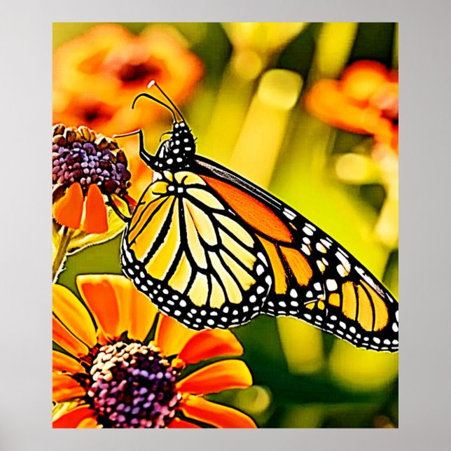 Delicate Monarch Butterfly Bloom Design Poster (Front)