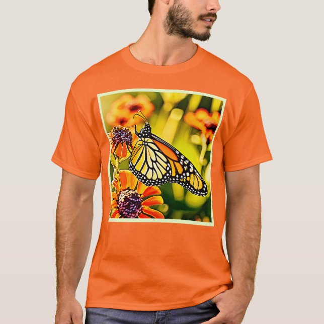 Delicate Monarch Butterfly Bloom Design T-Shirt (Front)