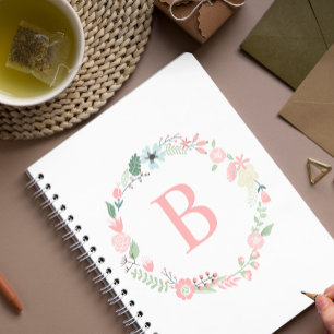 Delicate Monogrammed Floral Wreath Notebook