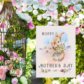 Delicate Mother's Day Baby Bunny Floral Bouquet Invitation Postcard