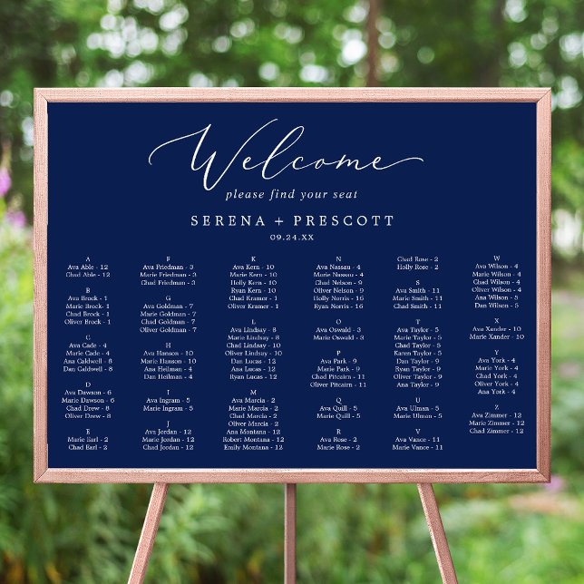 Delicate Navy Blue Alphabetical Seating Chart (Creator Uploaded)