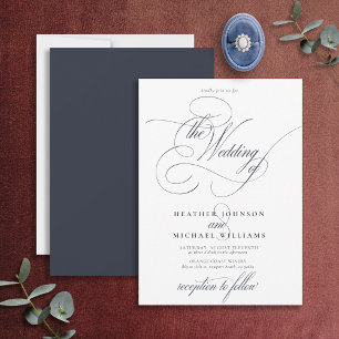 Delicate Navy Blue Modern Calligraphy Classic Invitation