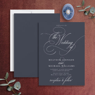 Delicate Navy Blue Modern Calligraphy Classic Invitation