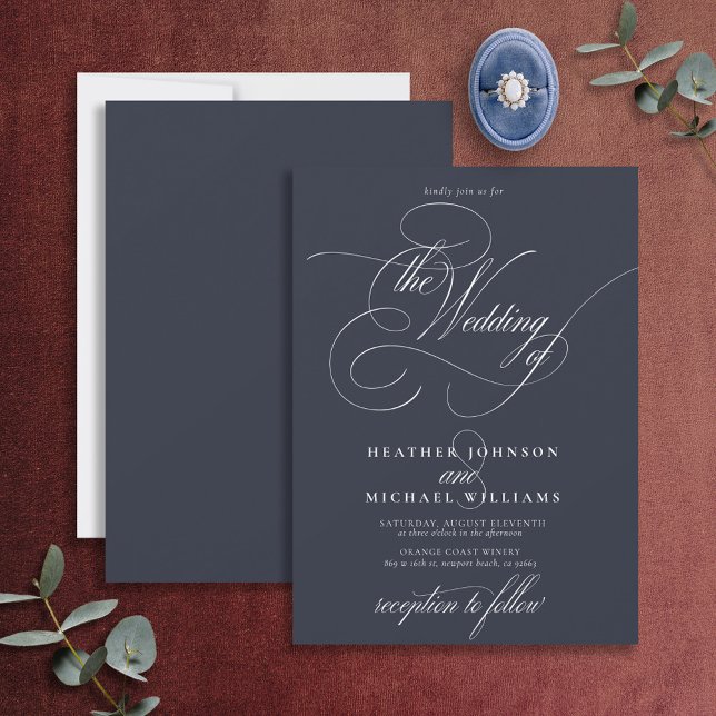 Delicate Navy Blue Modern Calligraphy Classic Invitation (Creator Uploaded)