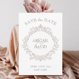 Delicate Neutral Crest Wedding Save The Date