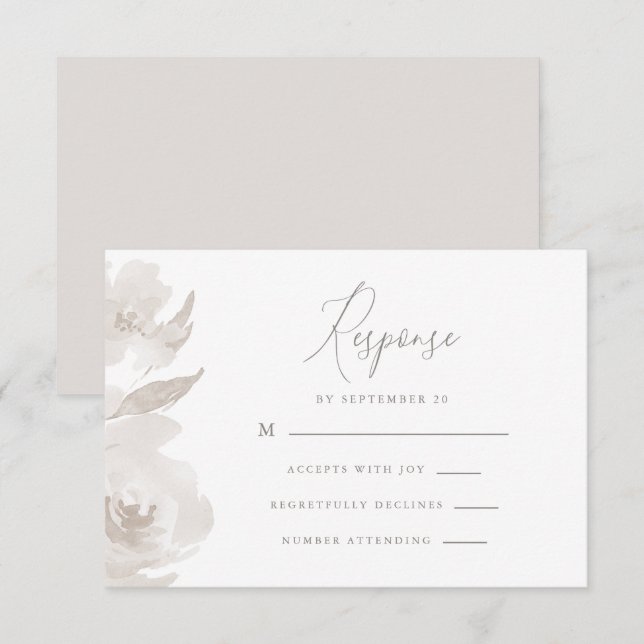 Delicate Neutral Floral and Foliage Wedding Rsvp (Front/Back)