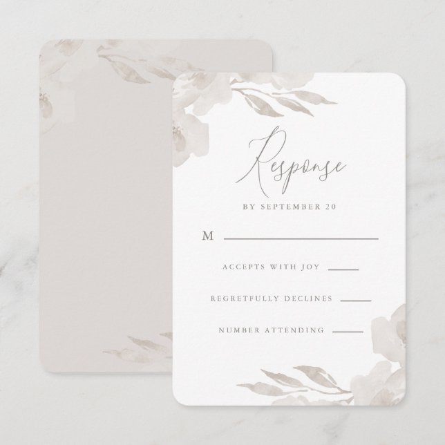 Delicate Neutral Floral and Foliage Wedding Rsvp Card (Front/Back)
