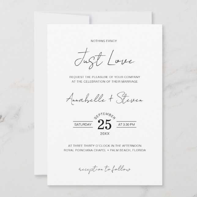Delicate Nothing Fancy Just Love Wedding Photo Invitation (Front)