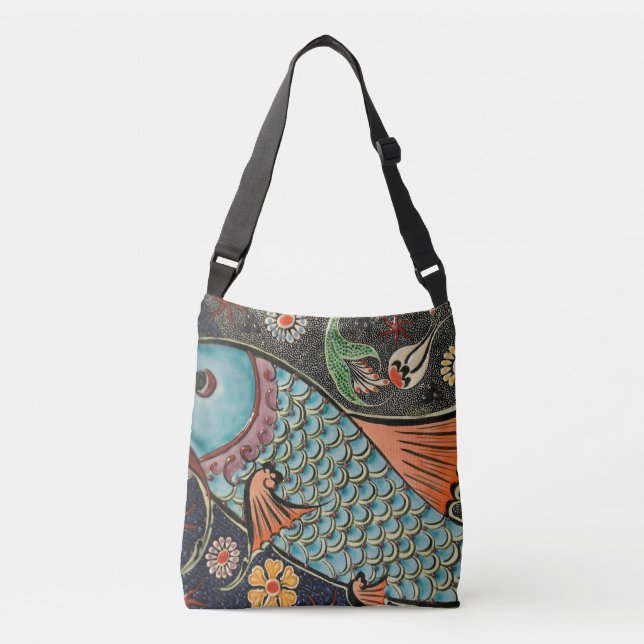 Delicate Ocean Mosaic Coastal Koi Fish Crossbody Bag (Front)