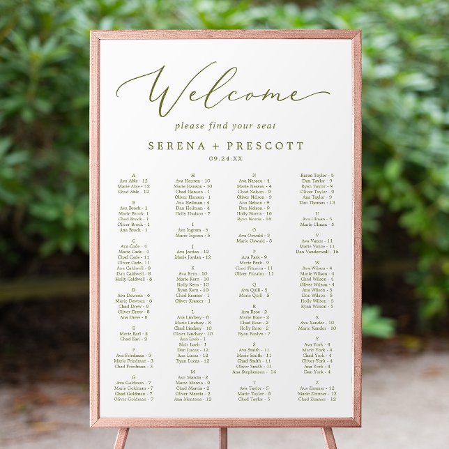 Delicate Olive Green Alphabetical Seating Chart (Creator Uploaded)