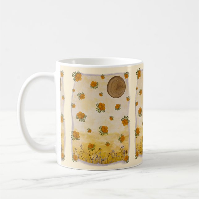 Delicate Orange Floral Dreamy Nature Collage Coffee Mug (Left)