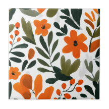 Delicate Orange Flowers Spring Floral Pattern 