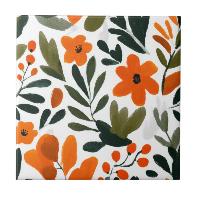 Delicate Orange Flowers Spring Floral Pattern  Tile (Front)