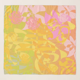 Delicate Orange Olive Green Floral Chiffon Scarf