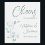 Delicate orchid cheers to wedding green custom wine label<br><div class="desc">Elegant customisable wine labels for your wedding reception, featuring beautiful and delicate mint green orchids line drawing on one side, over a classic white background, and the wording "Cheers to the wedding of" in green fonts. Easily edit the template fields to add the bride and groom names in a classy...</div>