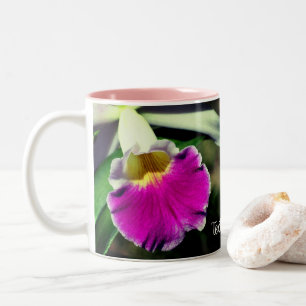 Delicate Orchid Flower Personalized Two-Tone Coffee Mug
