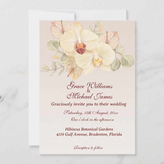 Delicate Orchid Flower Wedding Invitation (Front)