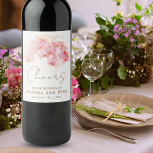 Delicate Orchid Watercolor Cheers Floral Wedding Wine Label