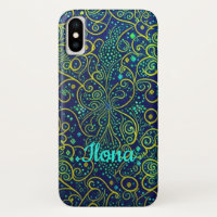 delicate ornaments pattern blue, turquoise, yellow