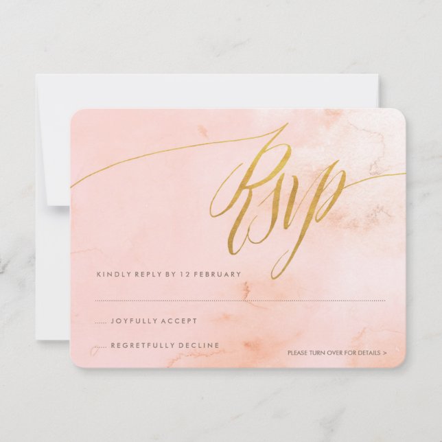 Delicate Paint Blush and Gold RSVP Card (Front)