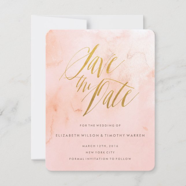 Delicate Paint Blush and Gold Save the Date (Front)