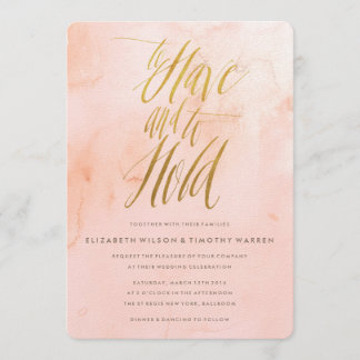 Delicate Paint Blush and Gold Wedding Invitation