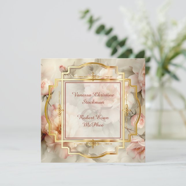 Delicate Painted Flowers Wedding Invitation (Standing Front)