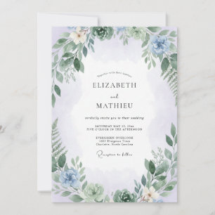Delicate Pale Azure Leafy Wedding Invitation