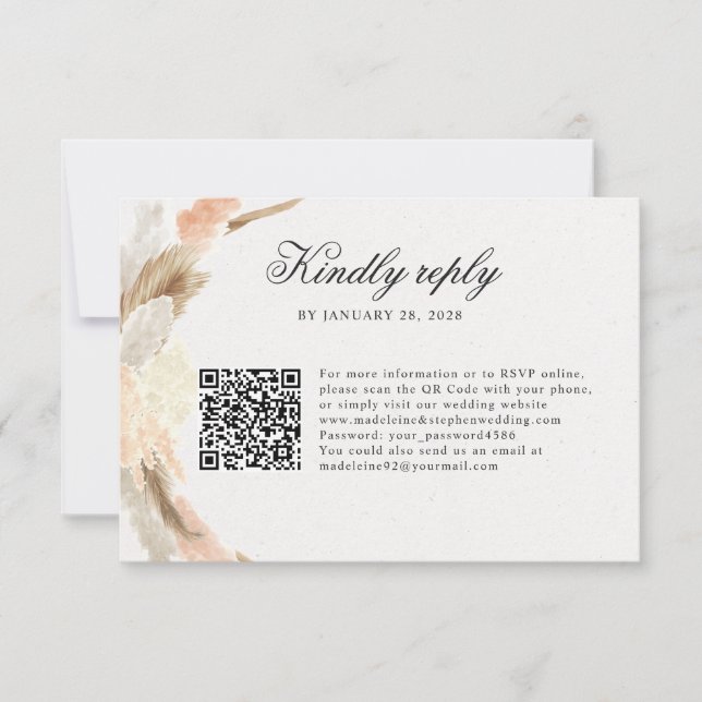 Delicate pampas grass online RSVP QR Code Card (Front)