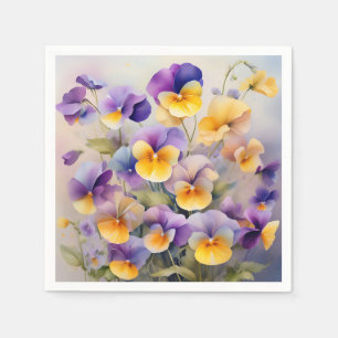 Delicate Pansy Flowers in Soft Watercolor Napkin