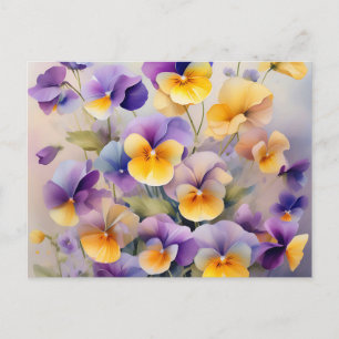Delicate Pansy Flowers in Soft Watercolor Postcard