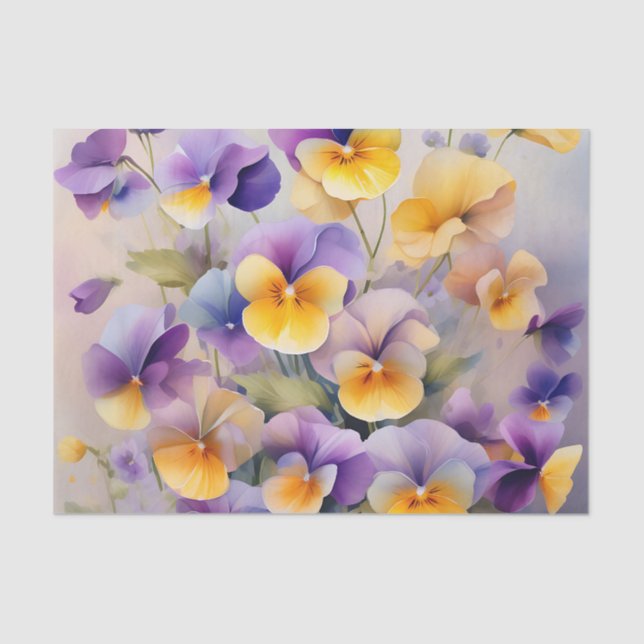 Delicate Pansy Flowers in Soft Watercolor Tissue Paper (Front)
