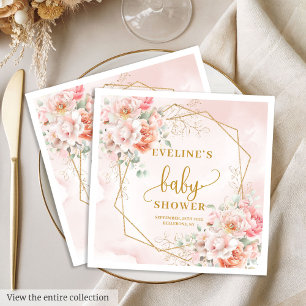 Delicate pastel pink floral baby shower cocktail napkin