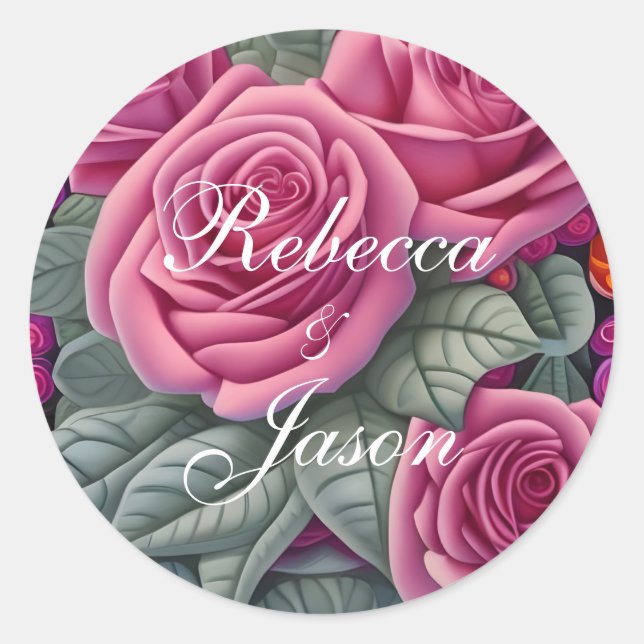 Delicate Pastel Pink Wedding Roses  Classic Round Sticker (Front)